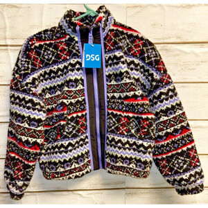 DSG Cozy Fleece Full Zip Jacket Girls M 10-12 Funky Purple Black Pink NWT